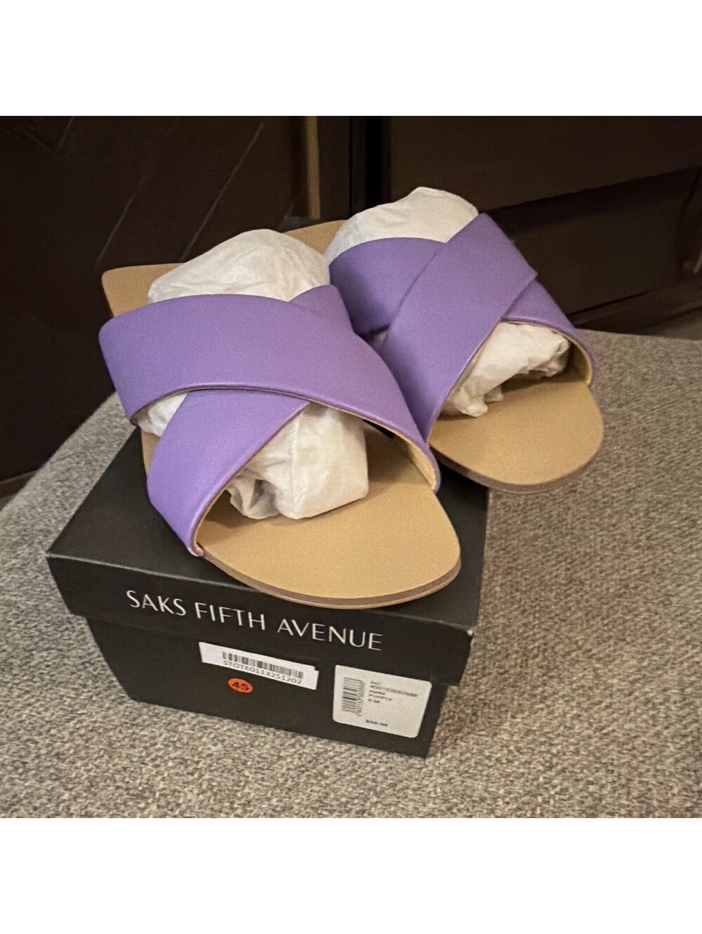 Saks Fifth Avenue Criss Cross Slide Sandals Women's Purple Beige US 8 M